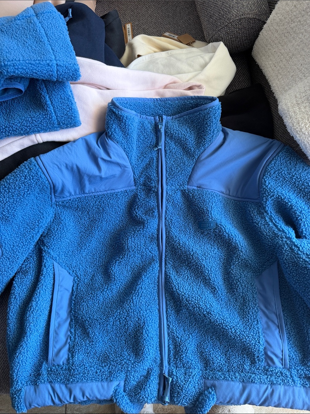 SKIMS Kids Blue Sherpa Fleece Jacket with Shoulder Panels